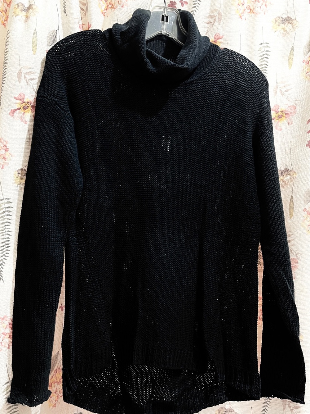White + Warren Black Open-Weave Turtleneck